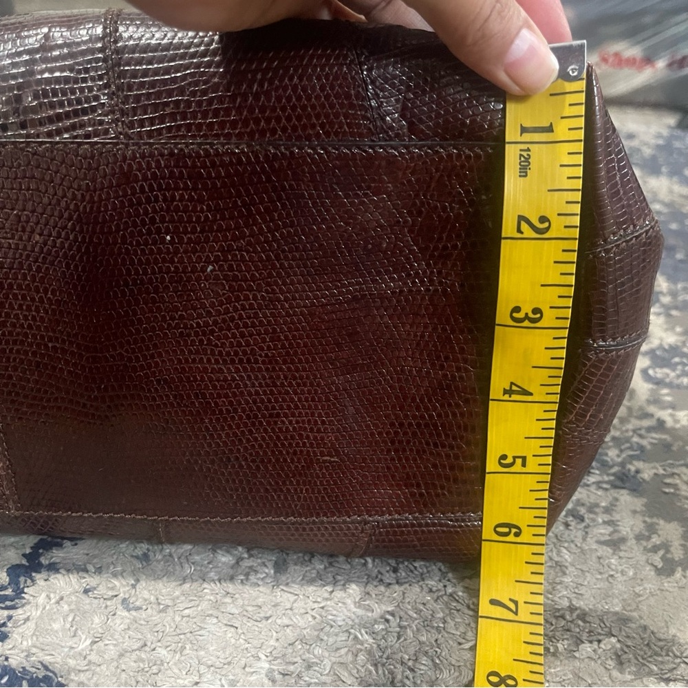 Salvatore Ferragamo Dark Brown Lizard-Embossed Leather Satchel - Picture 8 of 12